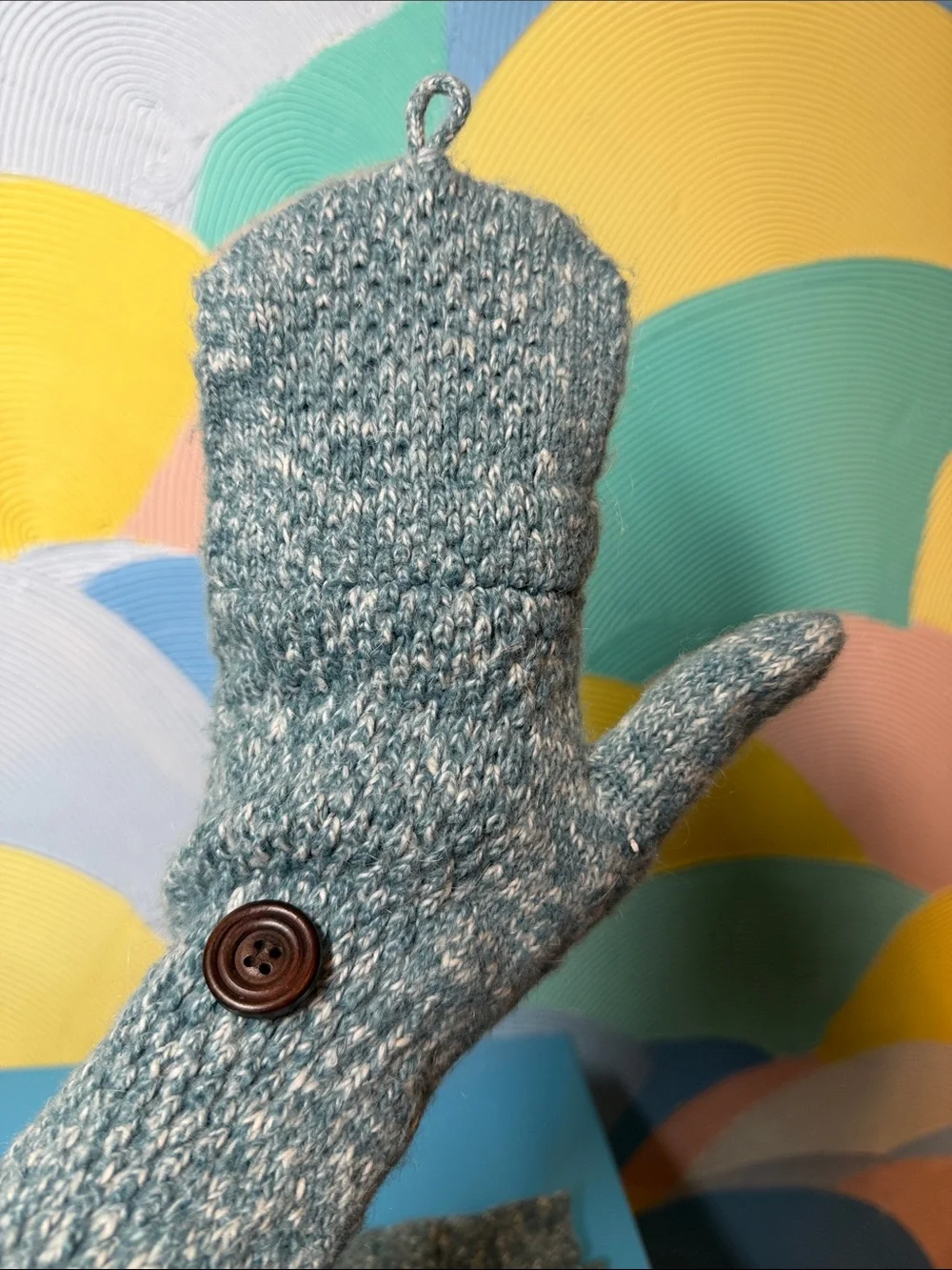 Columbia Flip Top Glittens Fingerless Convertible Mittens Blue Knit